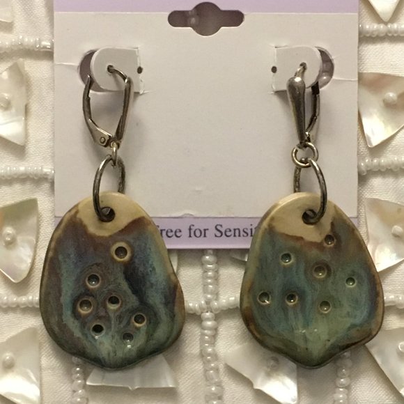 Handmade Clay and Glaze Riverstone Drop Earrings - Picture 12 of 12